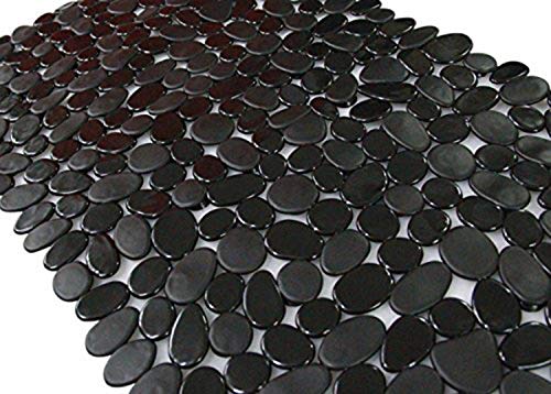 Songziming Non-Slip Pebble Bathtub Mat Black 16 W X 35 L Inches (For Smooth/Non-Textured Tubs Only) Safe Shower Mat With Drain H